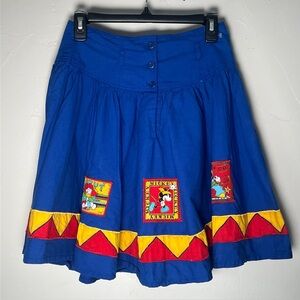 Vintage Mickey & Co Disney JG Hook Patch Skirt Blue Donald Mickey M NWOT